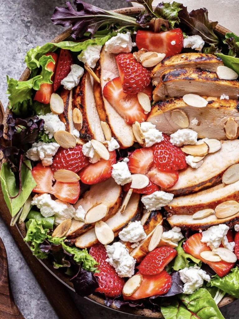 Strawberry Chicken Salad with Blue Cheese and Pecans